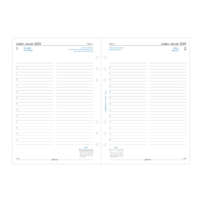 Filofax A5 kalendář 2024 ČJ+SJ den/1 stránka
