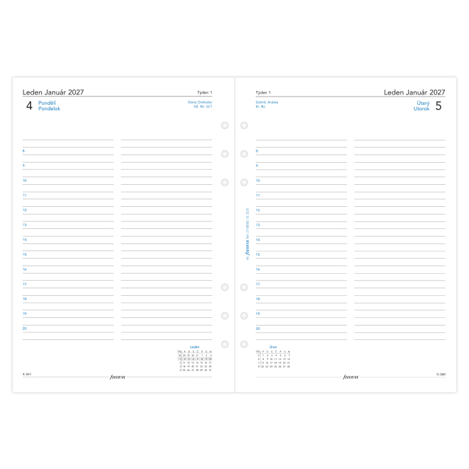 Filofax A5 kalendář 2027 ČJ+SJ den/1 stránka