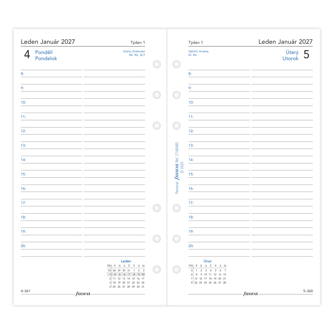 Filofax kalendář 2027 ČJ+SJ den/1 stránka