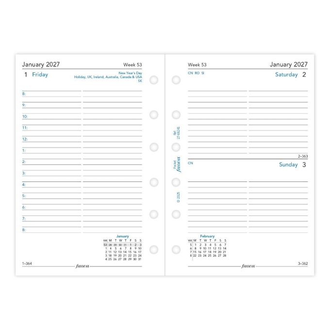 Filofax kalendář kapesní 2027 AJ den/1 strana