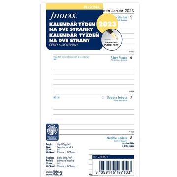 Filofax kalendář 2023 ČJ+SJ týden/2 stránky