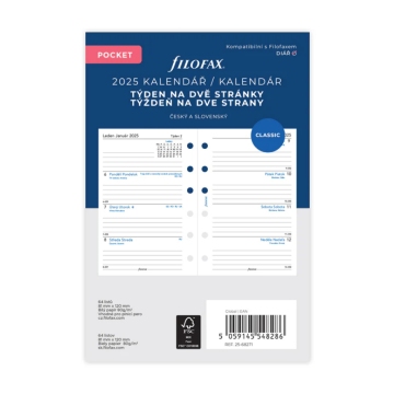 Filofax kalendář kapesní 2025 ČJ+SJ týden/2 stránky