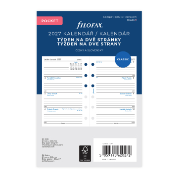 Filofax kalendář kapesní 2027 ČJ+SJ týden/2 stránky