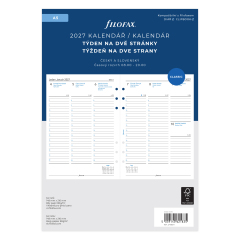 Filofax kalendář A5 2027 ČJ+SJ týden/2 stránky